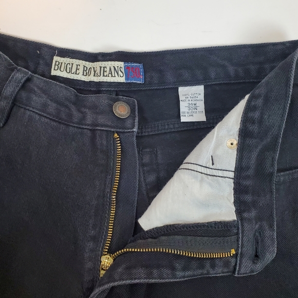 90s VTG Bugle Boy 750 Relaxed Straight Black Denim Jeans Size 34x30 Mens Cotton - Picture 9 of 10